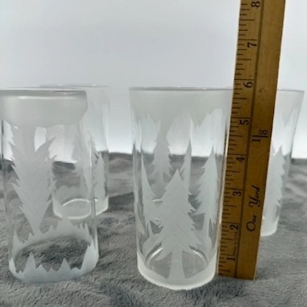 Mid Century Federal Frosted Pine Tree Glasses Set of 5 Highball Glasses Tumblers